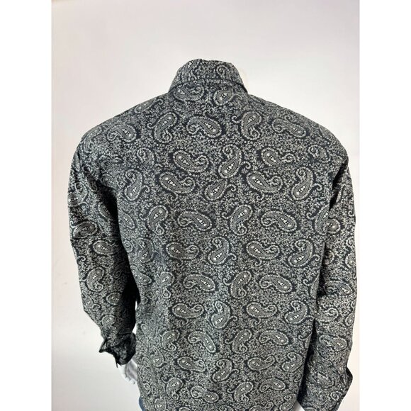 Cowboy Hardware Mens Paisley Long Sleeve Button-Up Shirt M Black White 100% Cott - Picture 2 of 16